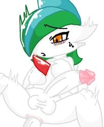 2008 balls blush duo gallade male nintendo orange_eyes penis perverted_bunny pokémon_(species) pokemon pokemon_(species) simple_background solo_focus sweat video_games white_background yaoi