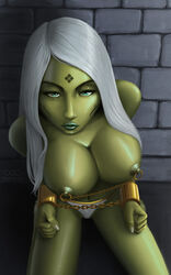 2017 bioware bondage breasts clothing female green_eyes green_skin long_hair looking_at_viewer lucasfilm mirialan nipple_chain nipple_piercing nipple_rings nipples nyni original_character panties piercing solo spread_legs star_wars star_wars:_the_old_republic star_wars_legends triplehex white_hair