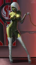 2017 bioware breasts chains collar cum cum_in_mouth cum_inside cum_on_body cum_on_breasts cum_on_face cum_on_lower_body elbow_gloves female green_eyes green_skin looking_at_viewer lucasfilm mirialan nipple_piercing nipples nyni original_character short_hair solo star_wars star_wars:_the_old_republic star_wars_legends thighhighs triplehex white_hair wide_hips