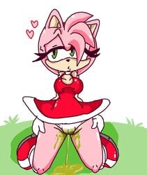 2008 amy_rose anthro clothed clothing female green_eyes hair heart kneeling mammal omorashi open_mouth panties peeing perverted_bunny pussy simple_background solo sonic_(series) urine watersports wetting what