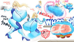 1girls alternate_breast_size aokuro big_breasts blonde_hair breast_expansion breasts es_hisashi gigantic_breasts huge_breasts hyper hyper_breasts lactation large_breasts metroid milk mr._game_and_watch nintendo samus_aran solo super_smash_bros. zero_suit_samus