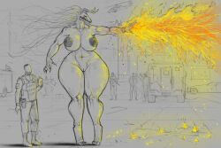 big_breasts fire furry huge_breasts larger_female monster nikolai size_difference smaller_male taller_girl thick_thighs