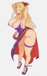 1girls armpits arms_behind_head artist_name big_breasts blonde_hair blowing_kiss blue_eyes bonne_jenet breasts busty cleavage dress fatal_fury feet female female_only fingerless_gloves garou:_mark_of_the_wolves gloves high_heels highres king_of_fighters large_breasts leaning_forward legs long_hair looking_at_viewer one_eye_closed pink_lips pose posing puckered_lips sensual sexy_armpits snk solo squishlewds thick_thighs thighs thong wink