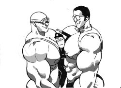 abs black_and_white engineer_(team_fortress_2) glasses monochrome muscular muscular_male nipples self_insert shaded sniper_(team_fortress_2) team_fortress_2 tf2 uncolored white_background