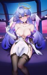 1futa big_breasts blue_hair blush breasts clothed clothing collar cum_in_wine_glass detached_sleeves eyebrows_visible_through_hair futa_only futa_sans_pussy futanari gins gloves green_eyes hair_wings halo hanee happy honkai:_star_rail human light-skinned_futanari light_skin looking_at_viewer mostly_nude penis penis_earrings penis_under_clothes purple_lipstick robin_(honkai:_star_rail) smile smiling smiling_at_viewer solo strapless strapless_dress tagme teeth