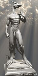 1:2 1boy 2000s 2009 3d 3d_(artwork) anthro black_jackal claws dragon fine_art_parody furry furry_only gay half-erect hi_res horn male male_only muscular muscular_male nude penis public_domain scalie sculpture solo statue statue_of_david