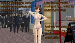 1girls 3d atlus blush dialogue exhibitionism female human kotone_shiomi ofugh pale_skin persona persona_3 public shameless underwear underwear_only xnalara