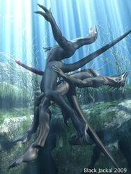 2009 3:4 3d anal anal_sex anthro black_jackal cum dragon duo lizard lizzy long_penis male orgasm penetration penis reptile scalie sex underwater water yaoi