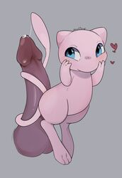 ambiguous_gender big_feet blue_eyes disembodied_penis duo feet felid feline feral fur furry heart hi_res huge_penis interspecies larger_male legendary_pokemon male male/ambiguous mammal mew nintendo paws penis pink_fur pokémon_(species) pokemon pokemon_(species) pokephilia precum simple_background size_difference smile solo_focus tail tailjob text thick_thighs video_games watermark wide_hips zoophilia zortie