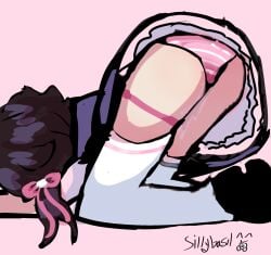 bow_in_hair bungo_stray_dogs edgar_allan_poe genderswap_(mtf) maid_outfit no_face pink_panties wet_panties