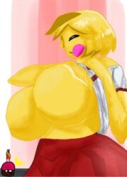 big_breasts breasts chica chica_(fnaf) chica_(fnia) closed_eyes female five_nights_at_freddy's five_nights_in_anime fnaf fnia open_clothes school_uniform schoolgirl student yellow_body