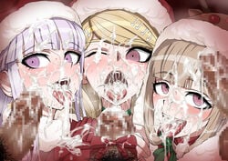 3boys 3girls after_deepthroat after_fellatio akamatsu_kaede akizora alternate_costume animal_ears bangs blonde_hair blowbang blush bukkake censored christmas christmas_hat christmas_outfit closed_eyes commentary_request cum cum_in_mouth cum_on_closed_eye cum_on_eye cum_on_face cum_on_hair cum_on_tongue cum_out_throat danganronpa danganronpa_1 danganronpa_2 danganronpa_2:_goodbye_despair danganronpa_3 danganronpa_v3 dark-skinned_male earrings eyebrows_visible_through_hair eyelashes eyes facial female flipped_hair green_neckwear green_ribbons grey_eyes hair hair_clips hat jewelry kirigiri_kyouko kneeling light_blue_hair light_brown_hair light_skin long_hair looking_at_penis male male_pov multiple_boys multiple_facials multiple_girls musical_note nanami_chiaki new_danganronpa_v3 one_eye_closed open_mouth oral_invitation out_of_frame pale_skin penis pink_eyes pov pubes pubic_hair purple_eyes purple_hair red_ribbon reindeer reindeer_ears ribbon saliva saliva_drip saliva_string saliva_trail santa_costume santa_hat schoolgirl slim star star_earrings straight_hair stray_pubic_hair super_danganronpa_2 sweat teenager teeth throat tongue tongue_out triple_facial violet_eyes