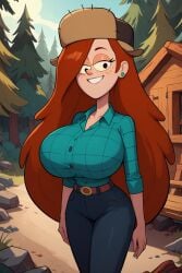 1girls ai_generated big_breasts breasts_bigger_than_ass breasts_bigger_than_head bursting_breasts bythebrokenone disney female_only gigantic_breasts gravity_falls long_hair smiling smiling_at_viewer solo solo_female tagme thick_thighs tight_clothing wendy_corduroy wide_hips