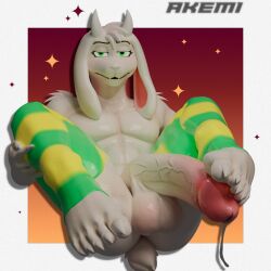 2024 2_horns 3d_(artwork) absurd_res akemimelon3d anthro artist_name asriel_dreemurr ass balls big_penis bodily_fluids boss_monster_(undertale) bovid caprine claws clothing cum digital_media_(artwork) feet femboy floppy_ears fur genital_fluids genitals goat green_eyes hi_res horn humanoid_genitalia humanoid_penis legwear long_ears looking_at_viewer lop_ears male male_anthro male_only mammal mostly_nude mostly_nude_anthro mostly_nude_male penis scut_tail short_tail simple_background solo tail thigh_highs thigh_highs_only undertale undertale_(series) vein veiny_penis white_body white_fur