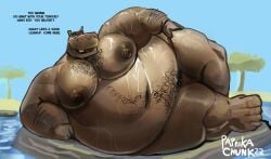 1boy anthro big_belly dreamworks fat fat_ass fat_belly gay hippo hippopotamus madagascar_(series) madagascar_escape_2_africa male male_only moobs morbidly_obese morbidly_obese_male moto_moto nipples obese obese_male outdoors overweight overweight_male paramount_pictures pond solo solo_male