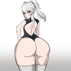 1girls ass big_ass bodysuit clothed clothing fat_ass female karenina_(punishing:_gray_raven) punishing:_gray_raven robot_girl thick_ass thighhighs twintails white_hair yellow_eyes