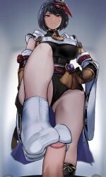 animated big_breasts bouncing_breasts breasts dominant_female feet femdom foot_fetish footjob footjob_with_one_foot fully_clothed genshin_impact kujou_sara legs looking_down penis sawa_(sawaillust) sockjob socks standing standing_footjob steam tabi tabi_socks thick_thighs thighs white_socks