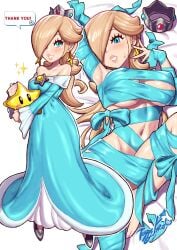 1girls 2020s 2024 2d 2d_(artwork) 2d_artwork big_breasts big_lips big_thighs blonde_hair blue_eyes breasts crown dress ear_piercing earrings erect_nipples erect_nipples_under_clothes female heels huge_breasts laying_down laying_on_back laying_on_bed lips long_hair looking_at_viewer make_up makeup mario_(series) nintendo one_eye_covered one_eye_obstructed pale-skinned_female pale_skin princess_dress princess_rosalina purple_nail_polish purple_nails shiny_ass shiny_breasts shiny_butt shiny_hair shiny_skin smile smiling smiling_at_viewer solo solo_female super_mario_galaxy sweat text text_box thighs white_skin white_skinned_female wrappings wraps yamino_ekakinin yellow_hair