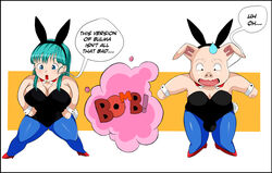 big_balls big_breasts bulma_(bunny) bulma_briefs bunny_ears bunnysuit canon_genderswap disguise dragon_ball dragon_ball_(classic) embarrassed ftm_transformation gender_transformation genderswap_(mtf) oolong oolong_(dragon_ball) poof_transformation shape_shifter shapeshifter shiftingfun shortstack transformation transformed