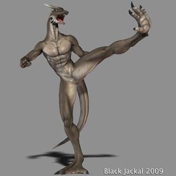 1:1 2009 3d animal_genitalia anthro black_jackal claws dragon genital_slit horn kick male male_only nude scalie sculpture slit solo statue