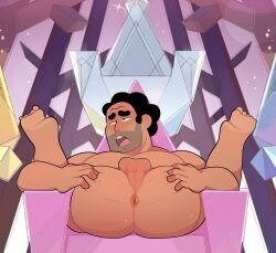 1boy adult_steven_universe anus ass ass_grab balls bara barefoot beard completely_nude feet gay half-closed_eyes joeemillery male male_only muscle naked nude nude_male open_mouth penis presenting_ass solo spreading_ass steven_quartz_universe steven_universe throne