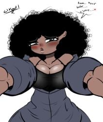 1girls artist_name artist_signature big_breasts big_lips big_sleeves black_bra black_crop_top black_eyes black_hair black_sports_bra blue_hoodie blush blush_lines blushing blushing_at_viewer bra breasts collarbone comfort_woman crop_top curls curly_hair cute dark-skinned_female dark_skin dialogue english_text eyebrows eyes_half_open gacha_life giygal half-closed_eyes heart heart_symbol hoodie huge_breasts kiss large_breasts looking_at_viewer looking_down oc offering_hug oversized_clothes oversized_sleeves pov pov_eye_contact puffy_lips puffy_sleeves rochelle_(giygal) shiny shiny_skin simple_background slim slim_waist solid_color_background speech_bubble spoken_heart sports_bra square_eyes squint talking talking_to_viewer text white_background wholesome