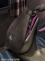 2008 3d anthro bed bedroom black_jackal canid canine canis cum cum_on_leg erection jackal licking lizard lizzy male mammal micro penis reptile scalie soft_vore tongue tongue_out vore window