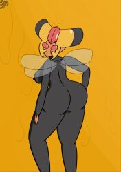 1girls anthro artist_name ass back_view bee big_ass big_butt black_body breasts brokenrekordbro female female_only hi_res honey insect_girl looking_back nipples pokémon_(species) pokemon pokemon_dppt red_eyes solo tagme thighs vespiquen wings