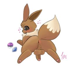 anus ass balls big_butt blush eevee feral generation_1_pokemon genitals hi_res just_mae looking_back male nintendo penis pokeball pokemon pokemon_(species) pussy solo tail