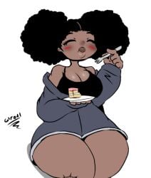 blush cake cute dark-skinned_female eating_food fork gacha_life giygal hair_buns oc rochelle_(giygal)