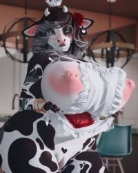 1girls 2020s 2024 3d 3d_(artwork) anthro_female anthro_only apron apron_only bedroom_eyes big_breasts black_hair bluhing blush bovid bovine breasts chloe_(moommymilky) cow_girl cow_print feale female female_focus female_only glasses heart_eyes hi_res highres hips large_breasts moommymilky nipple_piercing nipples nude nude_anthro nude_female pussy smile smiling smiling_at_viewer solo solo_female solo_focus vagina wide_hips