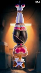 3d_(artwork) 9:16 absurd_res anthro arms_tied armwear bare_shoulders big_breasts black_bodysuit black_clothing black_skinsuit blue_eyes blue_eyeshadow blurred_background bodysuit bondage bondage boots bound breasts chains cleavage clothed clothing difinex digital_media_(artwork) elbow_gloves eyeshadow fangs female footwear fur gloves hands_behind_back handwear hi_res legs_tied legs_together legwear looking_at_viewer makeup restraints rope rope_bondage rouge_the_bat sega shoes skinsuit smile smiling_at_viewer solo sonic_the_hedgehog_(series) strapless_clothing suspension suspension_bondage teeth thick_thighs thigh_boots thigh_highs tight_clothing upside-down warfare_rouge warm_colors watermark white_body white_clothing white_fur white_legwear white_thigh_boots white_thigh_highs wide_hips