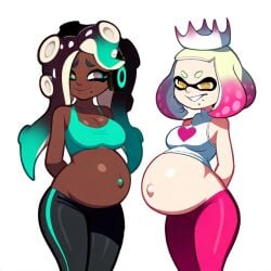 ai_generated both_pregnant dark-skinned_female ewwww_ai girl_only marina_(splatoon) multiple_girls novelai pearl_(splatoon) pregnant smiling_at_viewer splatoon splatoon_(series)