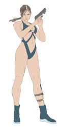 blue_eyes brown_hair capcom drawing_scl fanart female gun handgun jill_valentine_(amra_sila) one_girl resident_evil_revelations samuelscl swimsuit