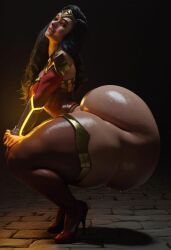 ai_generated ass_bigger_than_body ass_bigger_than_head ass_built_separately black_hair butt_bigger_than_head high_heels hyper_ass long_hair milf niduscharger solo squatting thick_thighs twerking wonder_woman wonder_woman_(series)