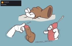 2021 animal_genitalia animal_penis anthro bodily_fluids canine_genitalia canine_penis cum detached_hand duo ejaculation genital_fluids genitals hand_holding male male/male max_(sam_and_max) penis revealing_penis sam_and_max samuel_dog stroking_penis touching_penis zestyzoma