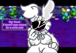 anthro big_breasts big_nipples breasts breasts_out bunny_girl chaoticdream cheek_tuft english_text female female_focus female_only five_nights_at_freddy's five_nights_at_freddy's_world furry looking_at_viewer talking_to_viewer text text_bubble thick_thighs white_rabbit_(fnaf)