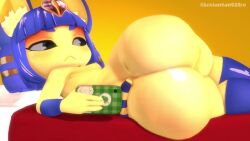 1girls 3d 3d_animation animal_crossing animated ankha ankha_(zy0n7) anthro areolae ass ass_shake bed big_ass blue_hair bottom_heavy bouncing_ass breasts bubble_butt cellphone dat_ass fat_ass feline female female_only furry huge_ass indoors jiggle jiggling_ass large_ass leviantan581re looking_at_viewer lying lying_on_side nintendo nipples no_sound nude nude_female phone recording self_recording selfie shaking_ass shortstack small_breasts solo tail thick_ass thick_thighs twerking v_sign video wide_hips