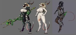 armor dagger dickgirl full_body furry futanari horns intersex kiguryu rat_girl skaven standing tail trident warhammer_(franchise) warhammer_fantasy weapon