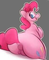 anus blue_eyes equid equine female friendship_is_magic genitals hasbro horse mammal my_little_pony new_pone open_mouth pink_body pinkie_pie_(mlp) pony pussy simple_background sitting solo teeth