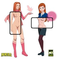 2girls amazon_prime atom_eve ben_10 ben_10_alien_force ben_10_ultimate_alien cartoon_network crossover female female_only gwen_tennyson gwen_tennyson_(alien_force) invincible invincible_(tv_series) multiple_girls nude samantha_eve_wilkins x-ray