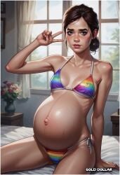 ai_generated bikini ellie_(the_last_of_us) ellie_williams gold_dollar pregnant teen teenager videogame young