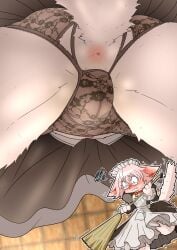 1girls absurd_res anal anal_access anal_only anal_only_panties angry anthro anus ass backless_panties blush bow_panties bow_ribbon bow_underwear broom cleaning_tool clothed clothing collar domestic_cat embarrassed eyewear felid feline felis female female_only fur genitals glasses hair hi_res lace_panties maid_uniform mammal mttbsmn panties philine_(mttbsmn) solo tail underwear uniform upskirt vulva white_body white_fur