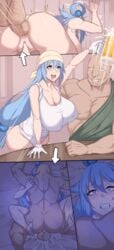 1boy 1girls against_wall anal anal_grip anal_penetration anal_sex aqua_(konosuba) armpits ass bald beer big_ass big_breasts big_penis blue_eyes blue_hair breasts clenched_teeth cum cum_in_pussy cum_inside drunk drunk_sex feet female heart-shaped_pupils huge_ass huge_breasts huge_testicles instant_loss_2koma kono_subarashii_sekai_ni_shukufuku_wo! larger_male male mating_press metal_owl nude penis rape sex sideboob size_difference smaller_female soles source_request straight taking_advantage testicles thick_thighs toes trembling wide_hips