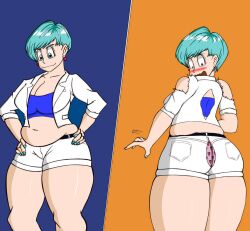 bbw bbw_mom bulma_briefs bulma_briefs_(beginnings_of_dragon_ball_z) dragon_ball dragon_ball_z embarrassed euf ripped_clothing rnp tight_clothes underwear wardrobe_malfunction