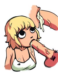 artist_request blonde_hair cleavage clothing cum cum_in_mouth fellatio lisa_miller partial_male penis scott_pilgrim short_blonde_hair short_hair tagme veiny_penis