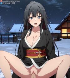 ai_generated anime black_hair blue_eyes cowgirl_position kimono large_breasts my_teen_romantic_comedy_snafu ranwai sex stable_diffusion vaginal_penetration vaginal_sex yukinoshita_yukino