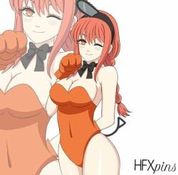 blush chainsaw_man cleavage cosplay hfxpins makima_(chainsaw_man) pochita_(chainsaw_man)_(cosplay) red_hair