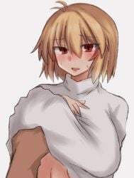 arcueid_brunestud big_breasts big_breasts blonde_hair blush grabbing_breasts groping groping_breasts hands_on_breasts holding_breast huge_boobs huge_breasts large_boobs large_breasts looking_at_partner looking_pleasured maz_515 red_eyes short_hair squeezing_breast steaming_body steamy sweater tsukihime turtleneck turtleneck_sweater