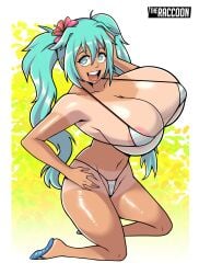 1girls areola_slip big_breasts big_thighs bikini brazilian_miku breasts busty female female_only giant_breasts gigantic_breasts hatsune_miku huge_breasts large_breasts massive_breasts micro_bikini navel raccoonserver sunglasses sunglasses_on_head swimsuit thick_thighs thighs twintails vocaloid voluptuous